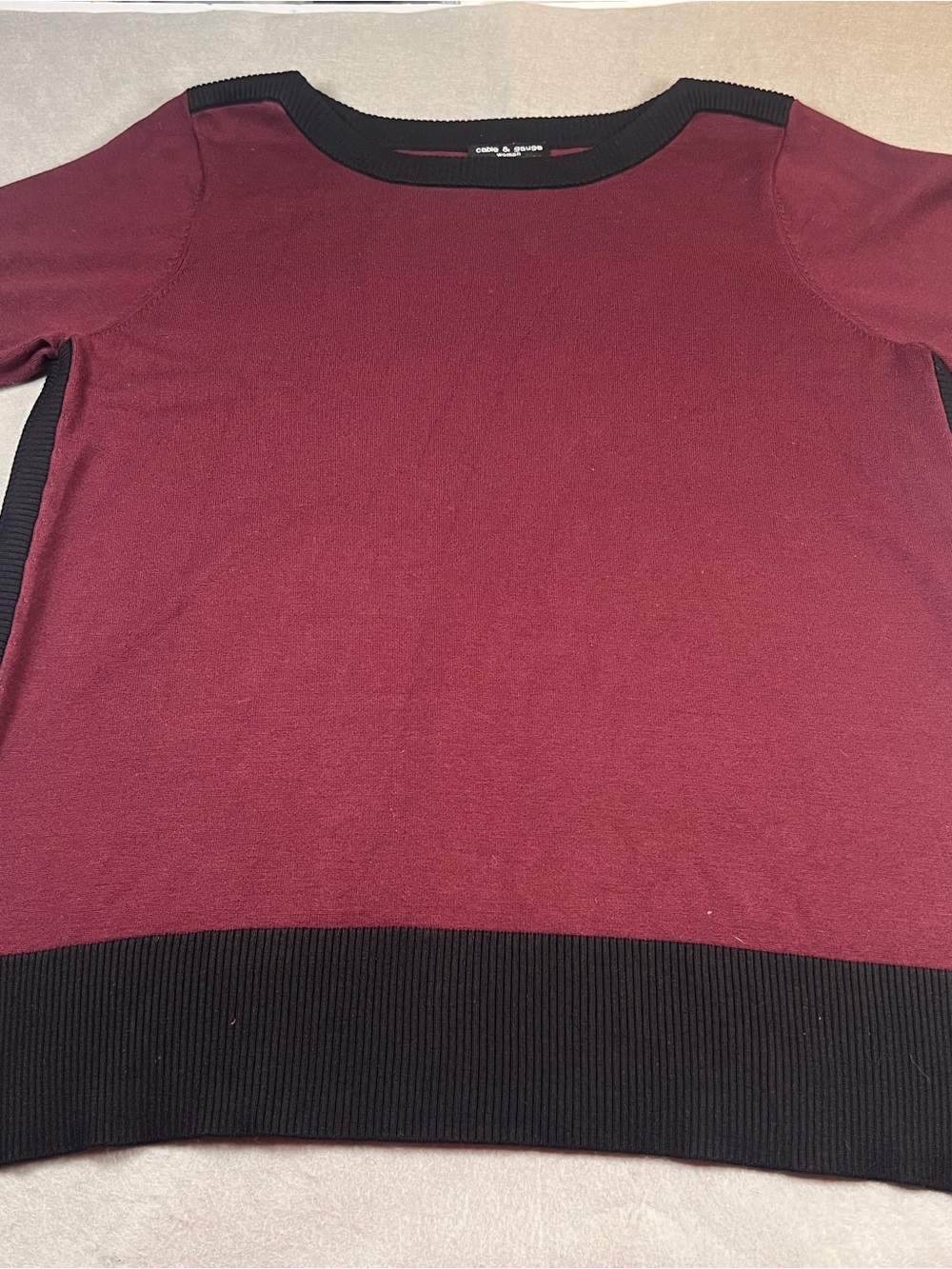 Cable & Gauge Colorblock Tunic Sweater Women’s 1X Burgundy Black